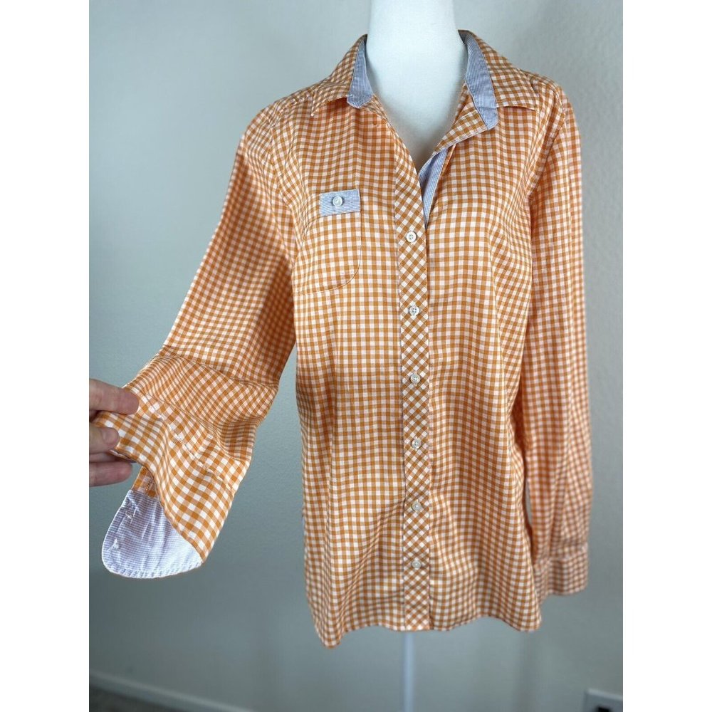 Cutter & Buck Women’s Gingham Button Up Shirt Long Sleeve Size L Orange